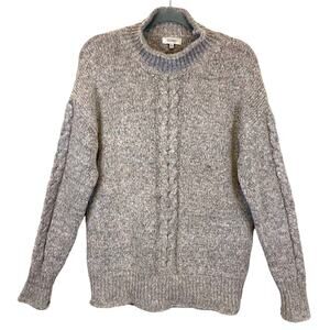 New Oceanus Mock Neck Cable Knit Sweater Gray/Pink Marled Soft Cozy